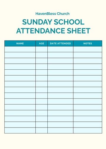 Free Sunday School Attendance Sheet Template to Edit Online