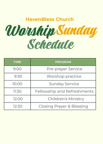 Free Worship Sunday Schedule Template to Edit Online