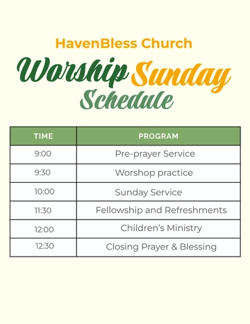 Free Worship Sunday Schedule Template to Edit Online