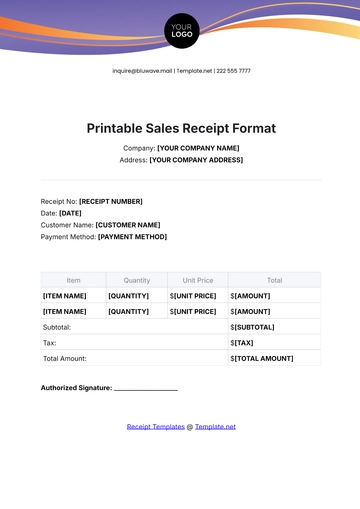 Free Printable Sales Receipt Format Template to Edit Online