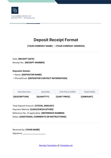Free Deposit Receipt Format Template to Edit Online