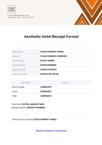 Free Aesthetic Hotel Receipt Format Template to Edit Online
