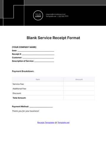 Free Blank Service Receipt Format Template to Edit Online