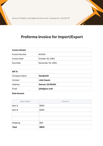 Free Proforma Invoice for Import/Export Template to Edit Online