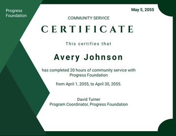 Free Sample Community Service Certificate Template to Edit Online