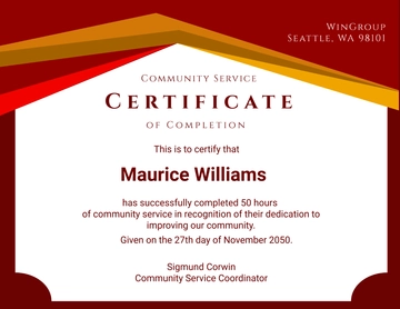 Free Colorful Community Service Certificate Template to Edit Online
