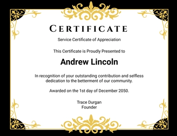 Free Community Service Certificate of Appreciation Template to Edit Online