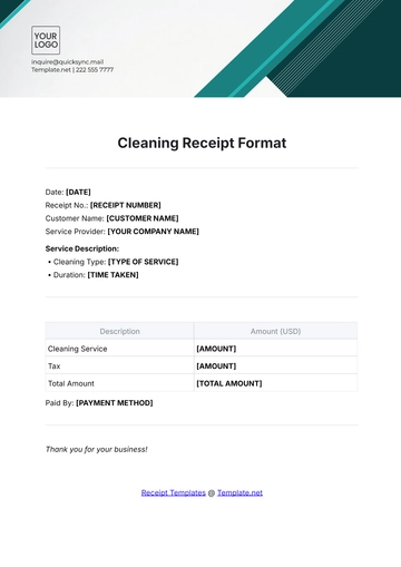 Free Cleaning Receipt Format Template to Edit Online