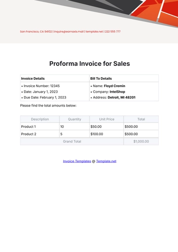 Free Proforma Invoice for Sales Template to Edit Online