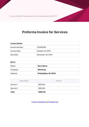 Free Proforma Invoice for Services Template to Edit Online