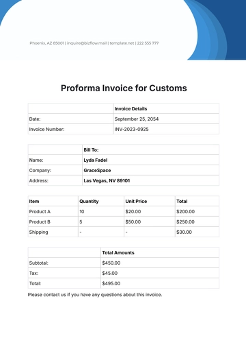 Free Proforma Invoice for Customs Template to Edit Online