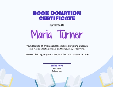 Free Book Donation Certificate Template to Edit Online
