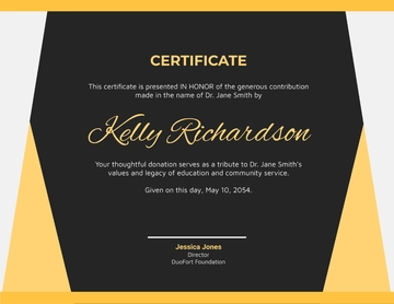Free In Honor Donation Certificate Template to Edit Online