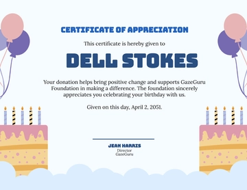 Free Birthday Donation Certificate Template to Edit Online