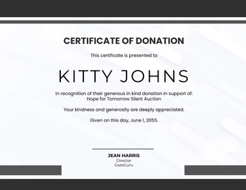Free Donation Certificate for Silent Auction Template to Edit Online