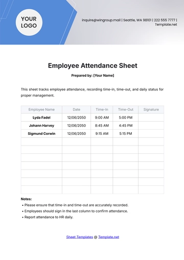 Free Employee Attendance Sheet Template to Edit Online
