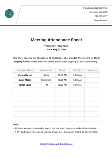 Free Meeting Attendance Sheet Template to Edit Online