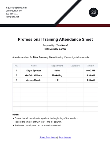 Free Professional Training Attendance Sheet Template to Edit Online