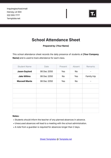 Free School Attendance Sheet Template to Edit Online