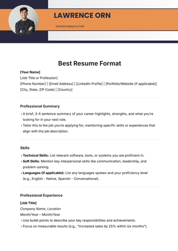 Free Best Resume Format Template to Edit Online