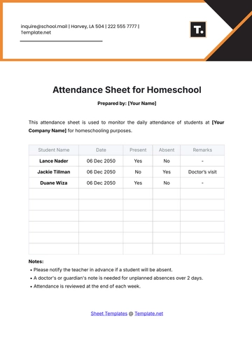 Free Attendance Sheet for Homeschool Template to Edit Online