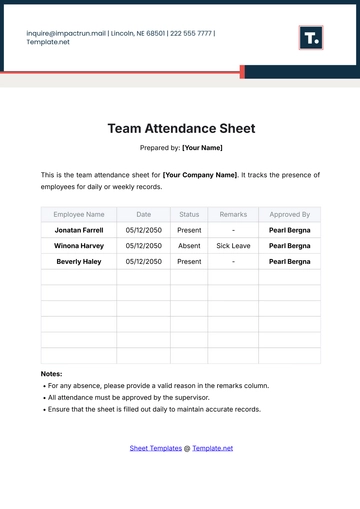 Free Team Attendance Sheet Template to Edit Online