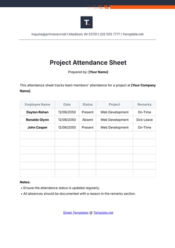 Free Project Attendance Sheet Template to Edit Online