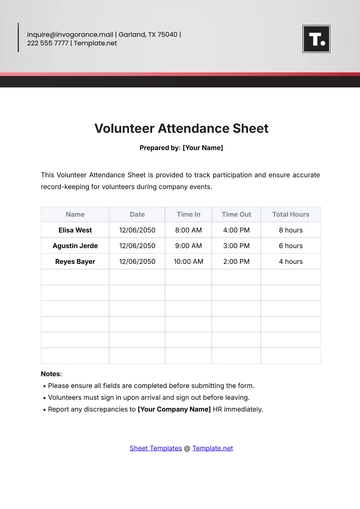 Free Volunteer Attendance Sheet Template to Edit Online