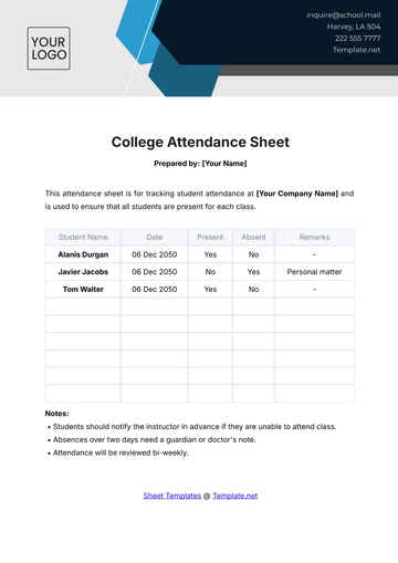 Free College Attendance Sheet Template to Edit Online