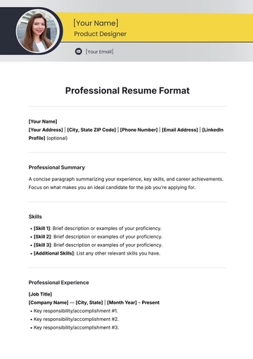 Free Professional Resume Format Template to Edit Online