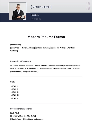 Free Modern Resume Format Template to Edit Online