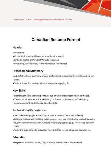 Free Canadian Resume Format Template to Edit Online