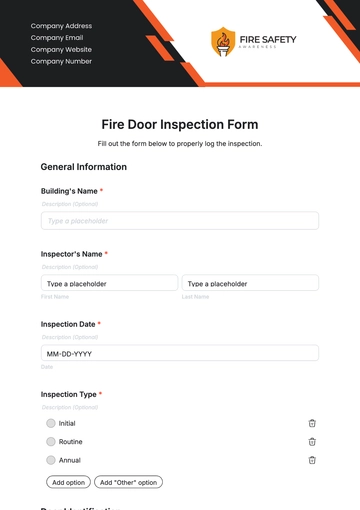 Free Fire Door Inspection Form Template to Edit Online