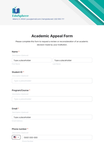 Free Academic Appeal Form Template to Edit Online