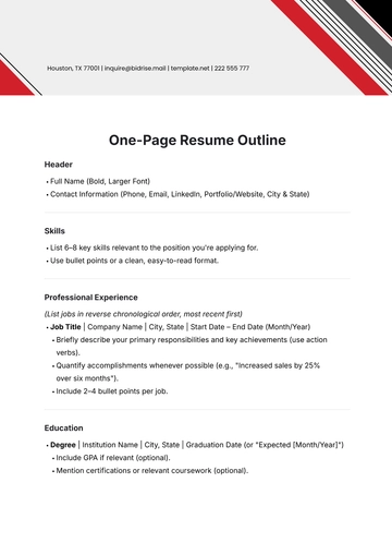 Free One-Page Resume Outline Template to Edit Online