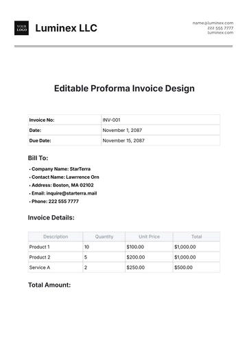 Free Editable Proforma Invoice Design Template to Edit Online