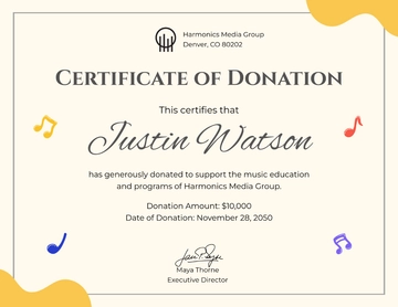 Free Donation Certificate for Music Donations Template to Edit Online