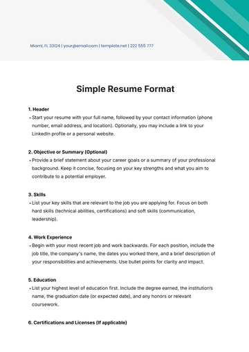 Free Simple Resume Format Template to Edit Online
