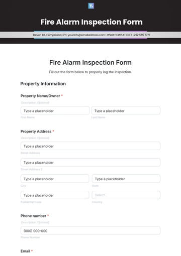 Free Fire Alarm Inspection Form Template to Edit Online