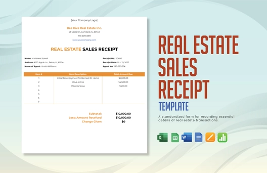 Real Estate Sales Receipt Template