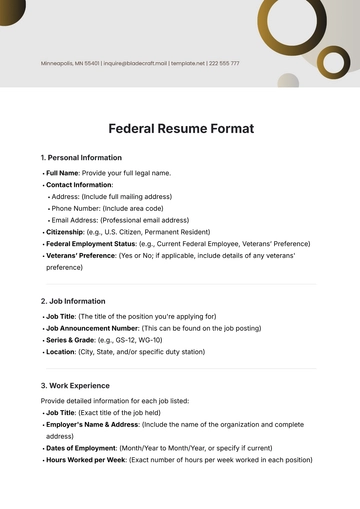 Free Federal Resume Format Template to Edit Online