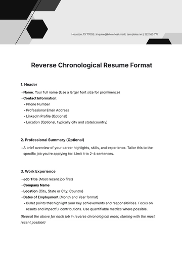Free Reverse Chronological Resume Format Template to Edit Online
