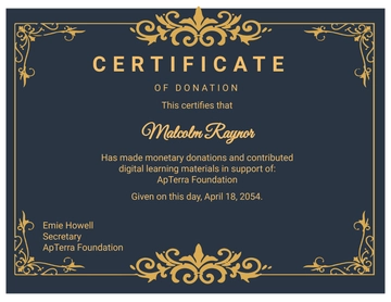 Free Donation Certificate Sample Template to Edit Online