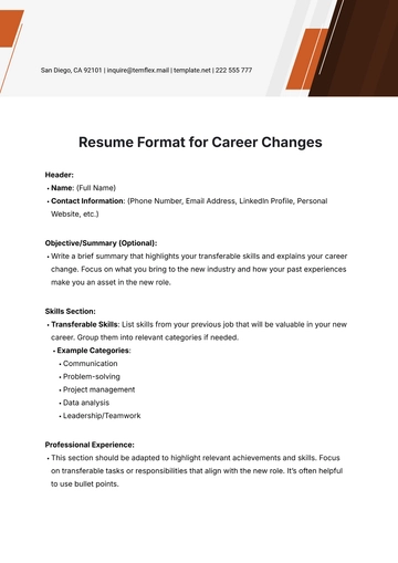 Free Resume Format Template for Career Changers to Edit Online