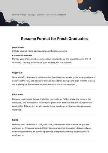 Free Resume Format for Fresh Graduates Template to Edit Online