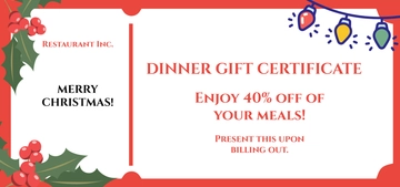 Free Dinner Christmas Gift Certificate Template to Edit Online