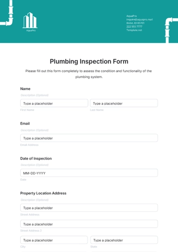 Free Plumbing Inspection Form Template to Edit Online