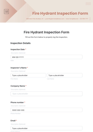 Free Fire Hydrant Inspection Form Template to Edit Online