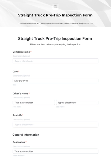 Free Straight Truck Pre-Trip Inspection Form Template to Edit Online