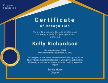 Free Blue Background Donation Certificate Template to Edit Online